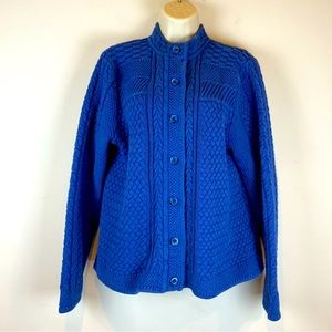 L.L. Bean Blue Cable Knit Cardigan Button up Size XL